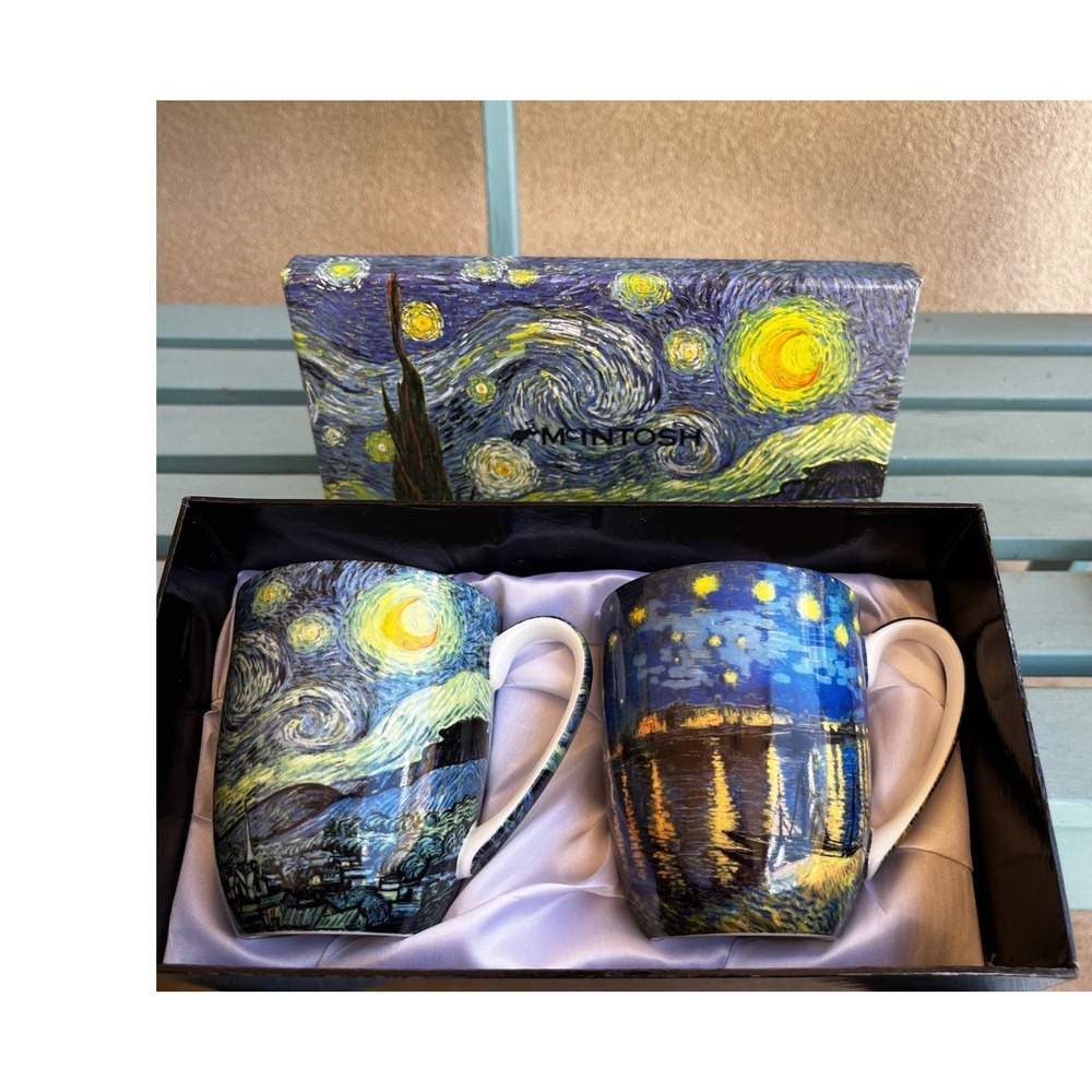 McIntosh Mug Set Vincent van Gogh Starry Night Fine Bone China Blue 2pc Boxed